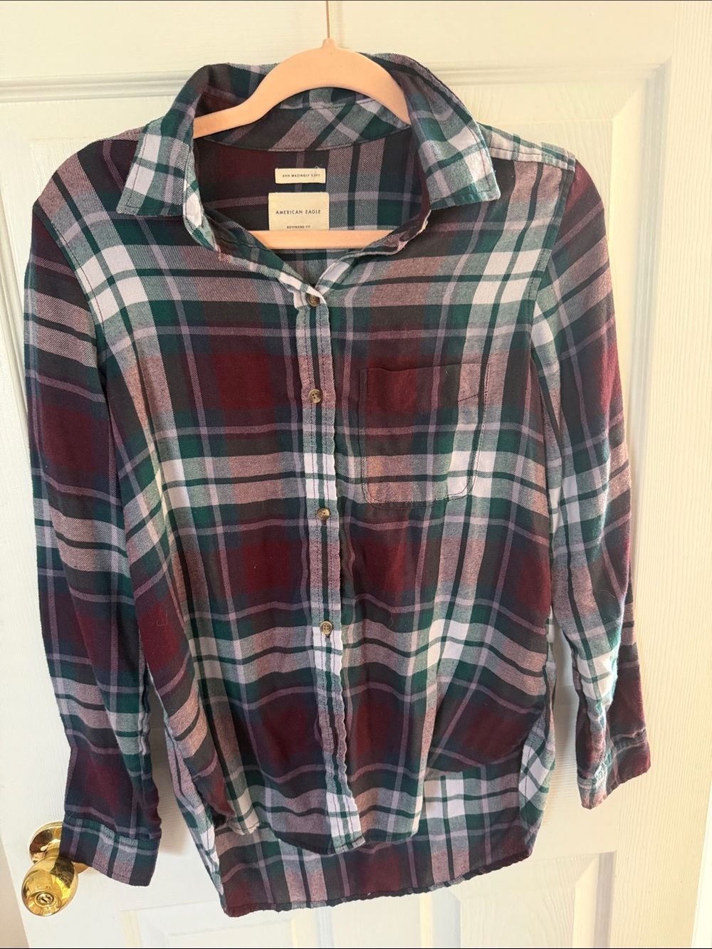 American Eagle "Ahh-Mazingly Soft" Boyfriend Fit Plaid Flannel Shirt - Small